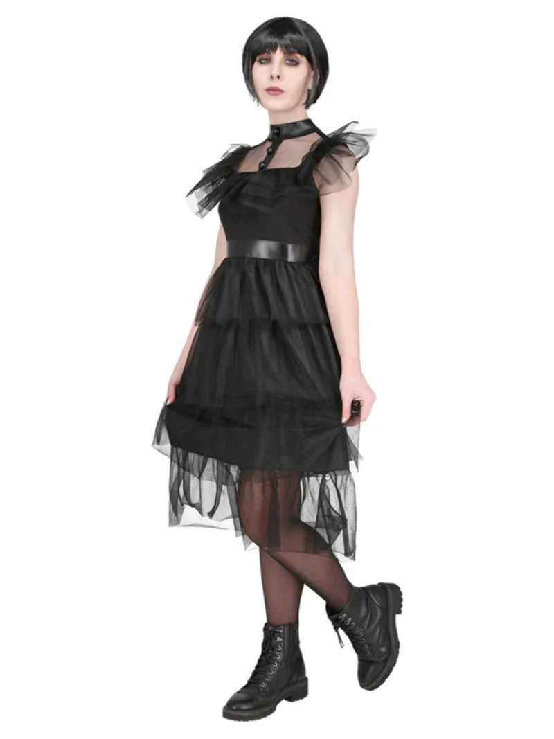 Gothic Prom (Wednesday Addams) Ladies Fancy Dress Costume - Image 2