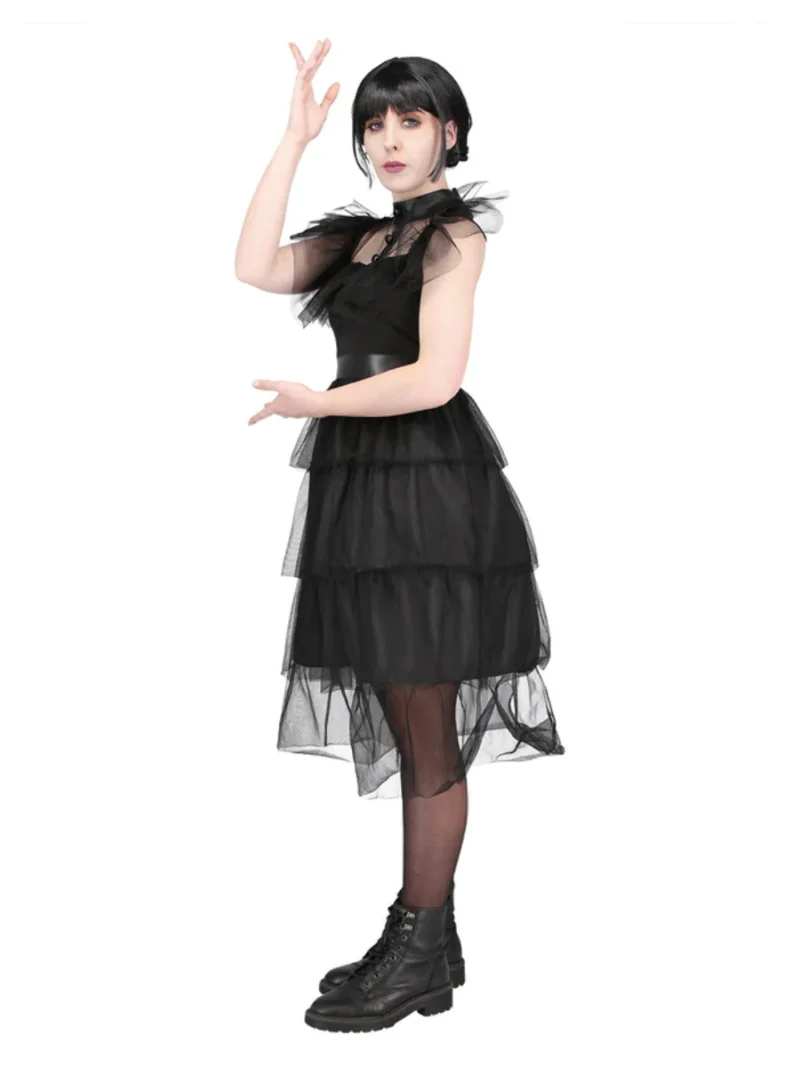 Gothic Prom (Wednesday Addams) Ladies Fancy Dress Costume - Image 3