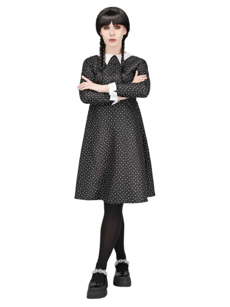 Gothic School Girl (Wednesday Addams) Ladies Fancy Dress Costume