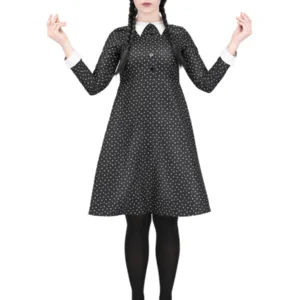 Gothic School Girl (Wednesday Addams) Ladies Fancy Dress Costume - Image 2