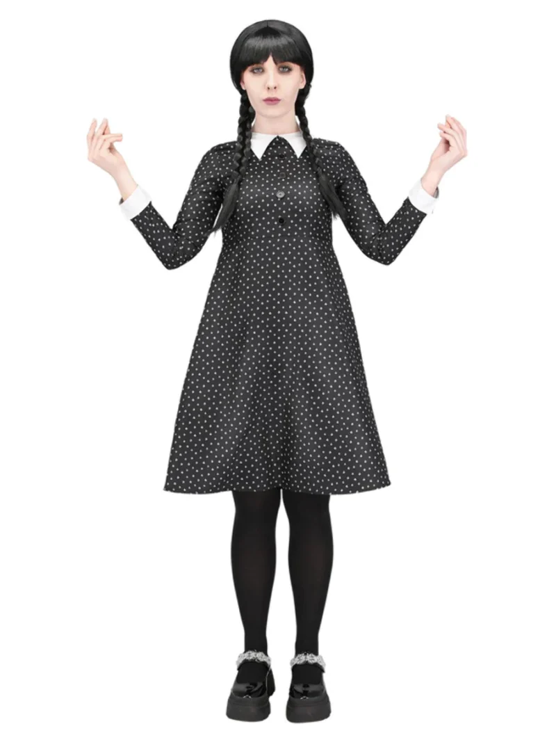 Gothic School Girl (Wednesday Addams) Ladies Fancy Dress Costume - Image 2
