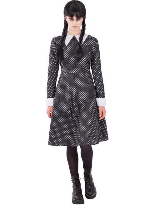 Gothic School Girl (Wednesday Addams) Ladies Fancy Dress Costume
