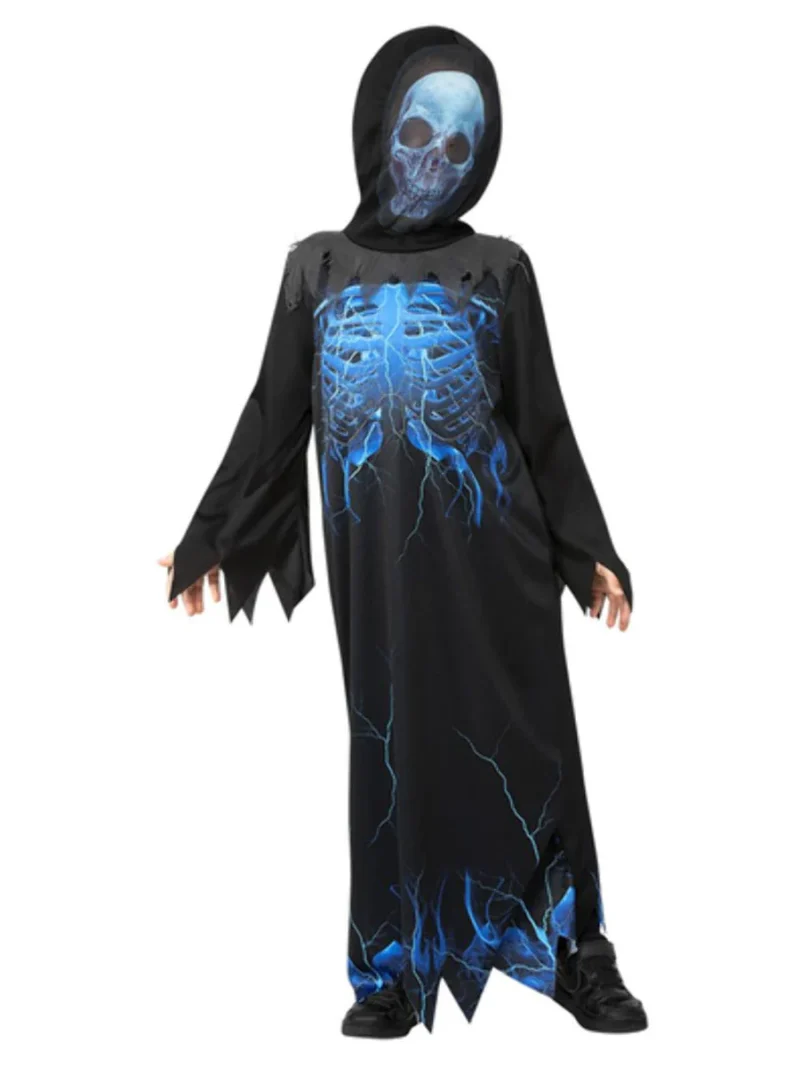 Midnight Skeleton Reaper Children's Halloween Fancy Dress Costume - Image 2