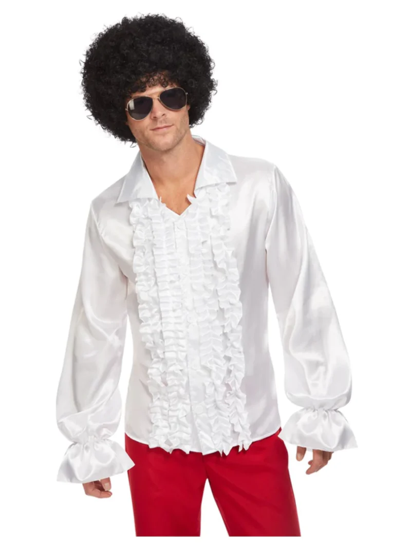60s Ruffled Shirt White Men's Fancy Dress Costume
