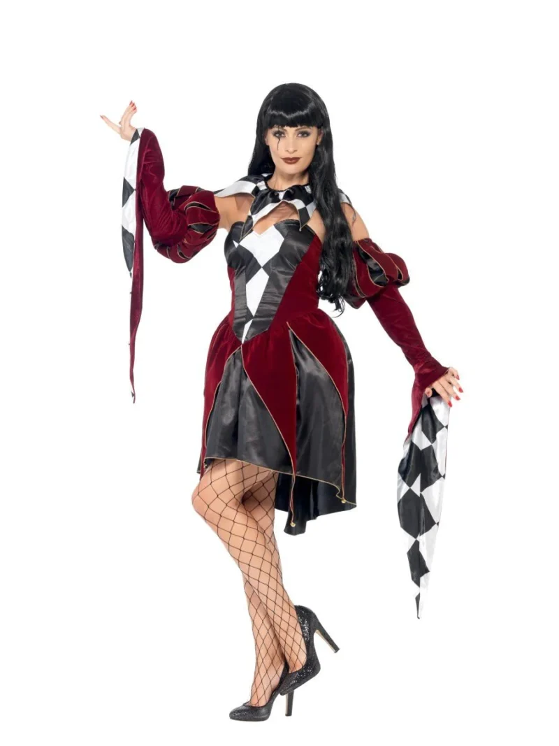 Gothic Venetian Harlequin Halloween Ladies Fancy Dress Costume - Image 2