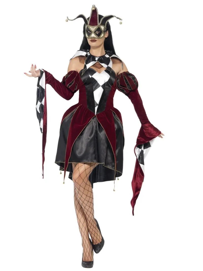 Gothic Venetian Harlequin Halloween Ladies Fancy Dress Costume