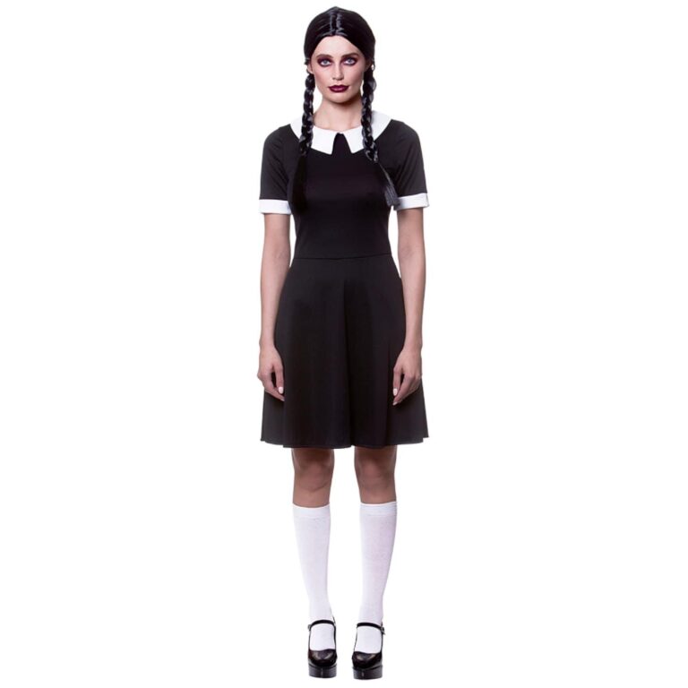 Creepy School Girl (Wednesday) Halloween Womens Fancy Dress Costume