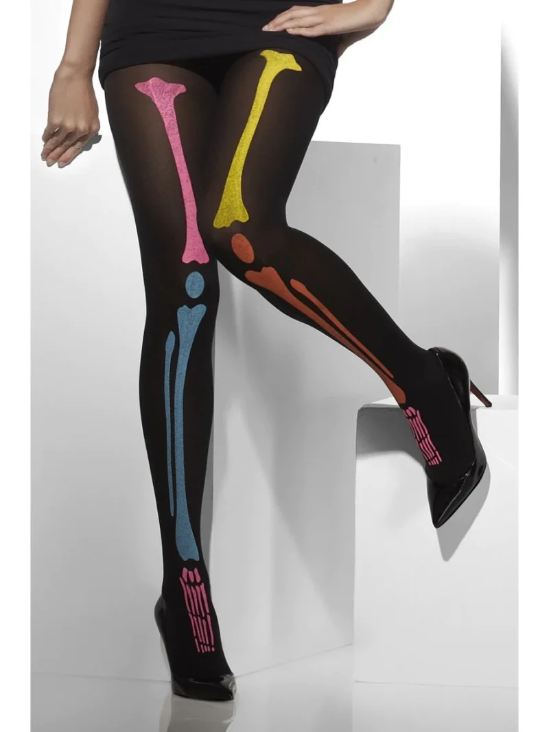 Neon Skeleton Print Tights