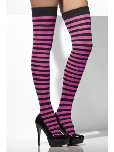 Striped Stockings Pink & Black Fancy Dress Costume