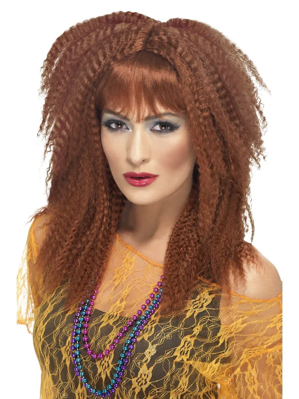 80s Trademark Crimp Wig, Brown Fancy Dress Costume