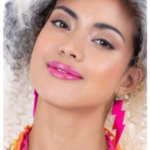 80s Neon Lightening Bolt Earrings Pink - Image 2