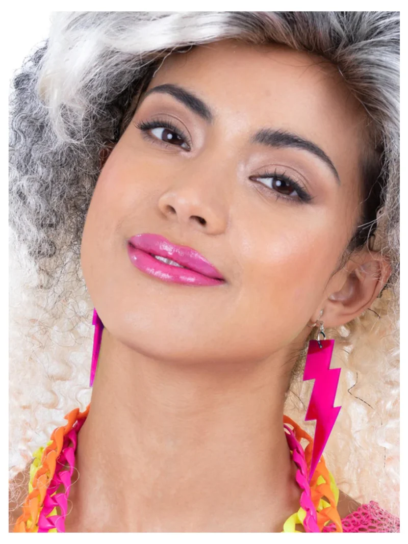 80s Neon Lightening Bolt Earrings Pink - Image 2