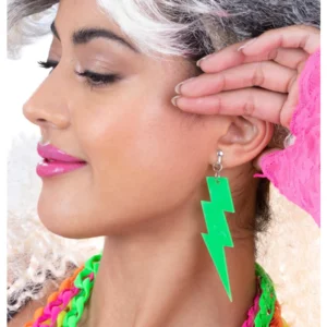 80s Neon Lightening Bolt Earrings, Green - Image 2