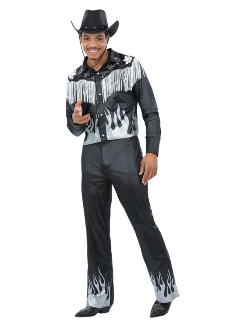 Black Glamourous Cowboy (Ken) Mens Fancy Dress Costume - Image 2