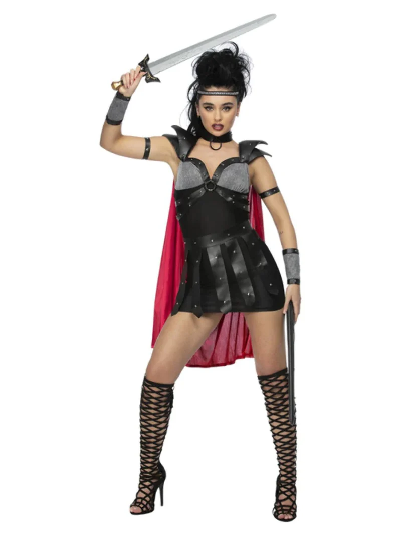 Fever Black Gladitor Ladies Fancy Dress Costume
