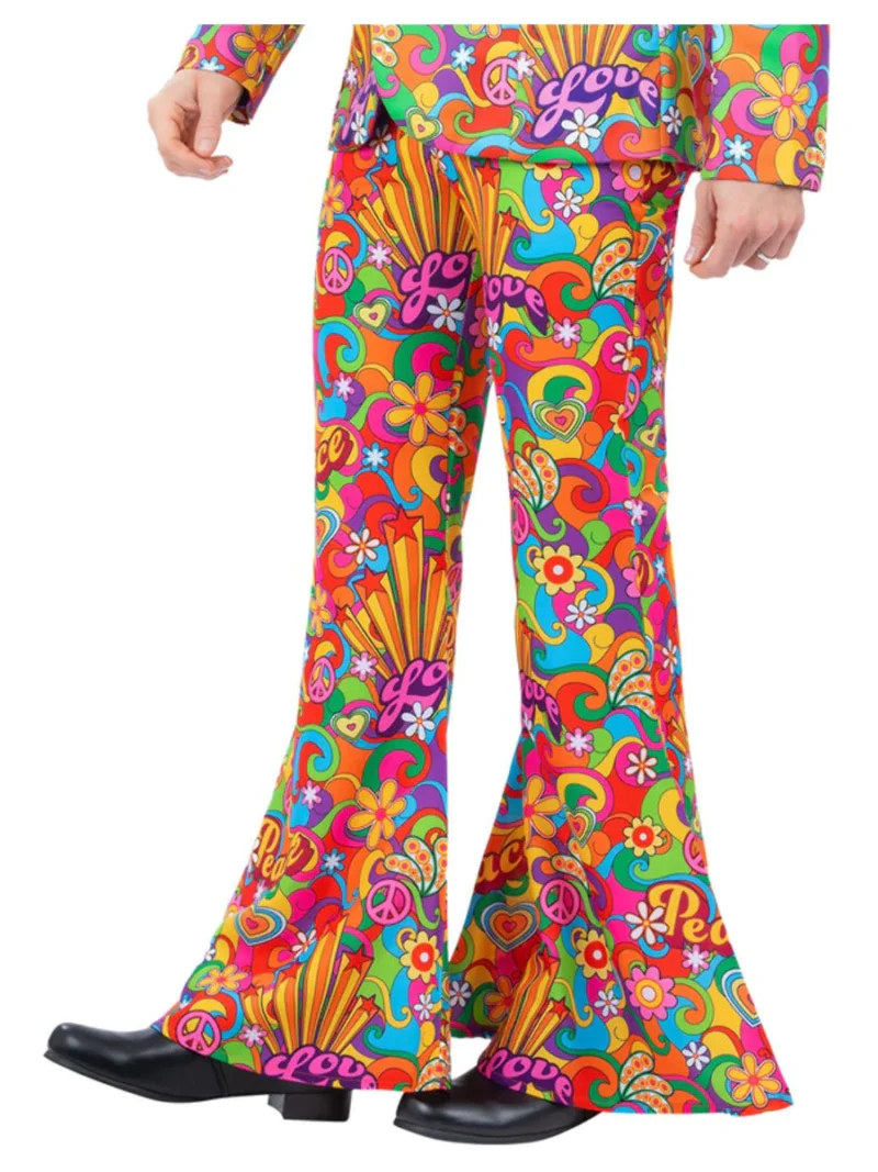 Rainbow Peace Hippie Flared Pants Mens Fancy Dress Costume - Image 2