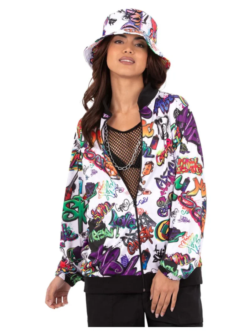 90s Hip Hop Graffiti Jacket Unisex Fancy Dress Costume - Image 2