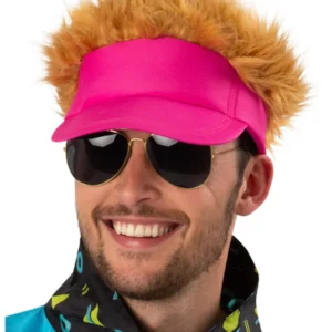 80s Neon Pink Visor With Blonde Hair