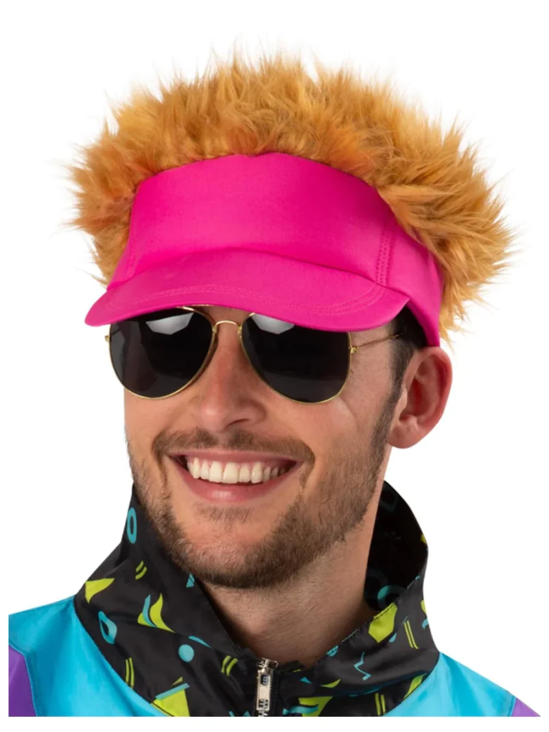 80s Neon Pink Visor With Blonde Hair