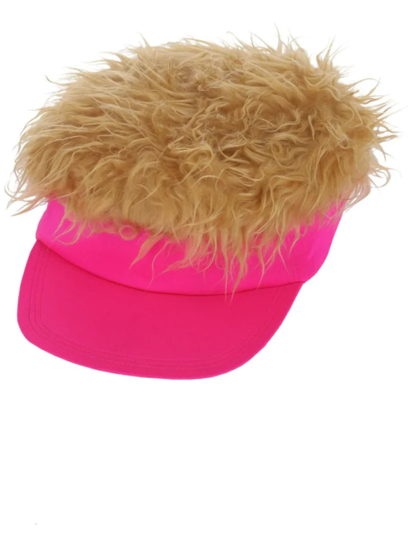 80s Neon Pink Visor With Blonde Hair - Image 2
