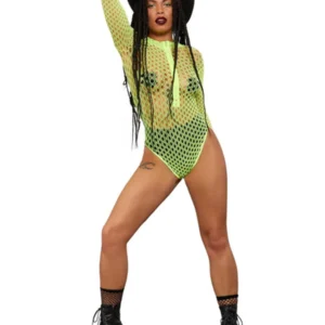 Fever Long Sleeve Zipped Bodystocking Neon Yellow Fever Long Sleeve Zipped Bodystocking Neon Yellow