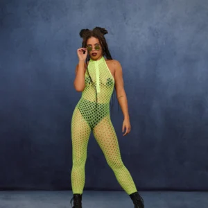 Fever Sleeveless Zipped Bodystocking, Neon Yellow - Image 2