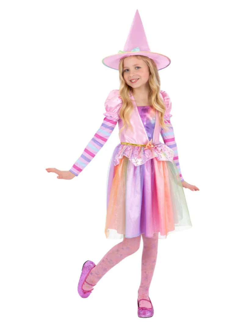 Pretty Pastel Rainbow Witch Childrens Fancy Dress - Image 2