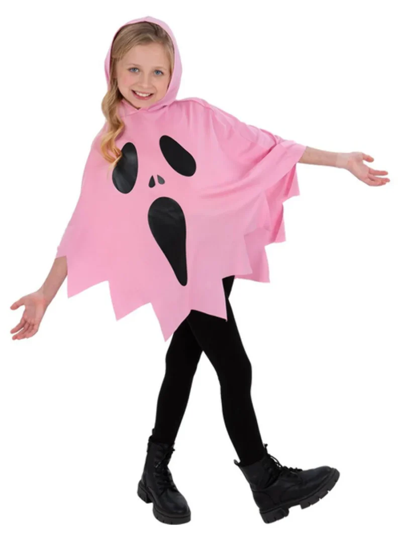 Pink Ghost (Ghost Face) Poncho, Kids Unisex - Image 2