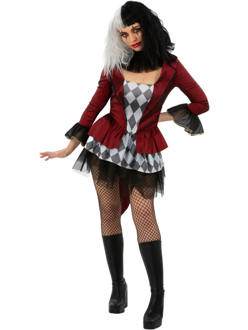 Evil Jester (Harley Quinn) Ladies Halloween Fancy Dress Costume - Image 2