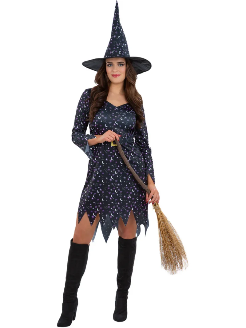 Moon & Star Witch Ladies Halloween Fancy Dress Costume - Image 2