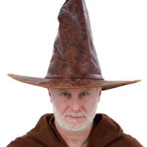 Distressed Mock Leather Wizard Hat Brown Distressed Mock Leather Wizard Hat Brown