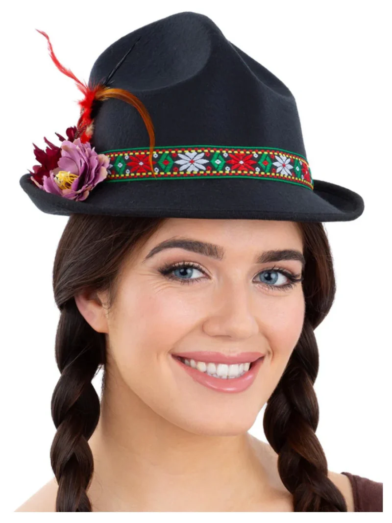 Dirndl Bavarian Trenker Hat With Flowers - Image 2
