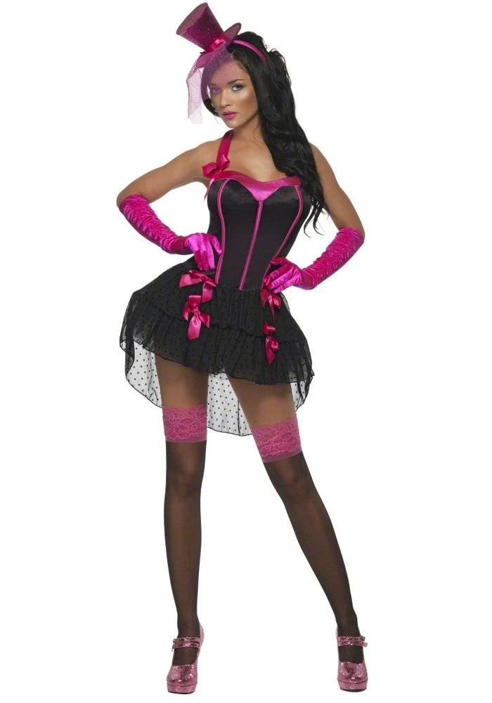 Pink Bow Burlesque Ladies Fancy Dress Costume