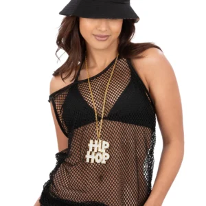 Unisex String Vest, Black - Image 2