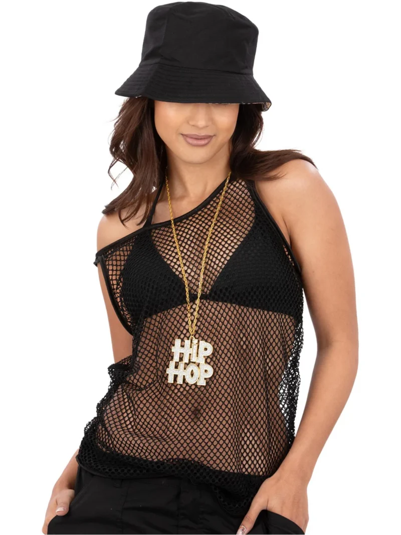 Unisex String Vest, Black - Image 2