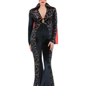 Elvis Black Rhinestone Ladies Fancy Dress Costume - Image 2