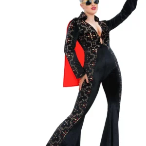 Elvis Black Rhinestone Ladies Fancy Dress Costume