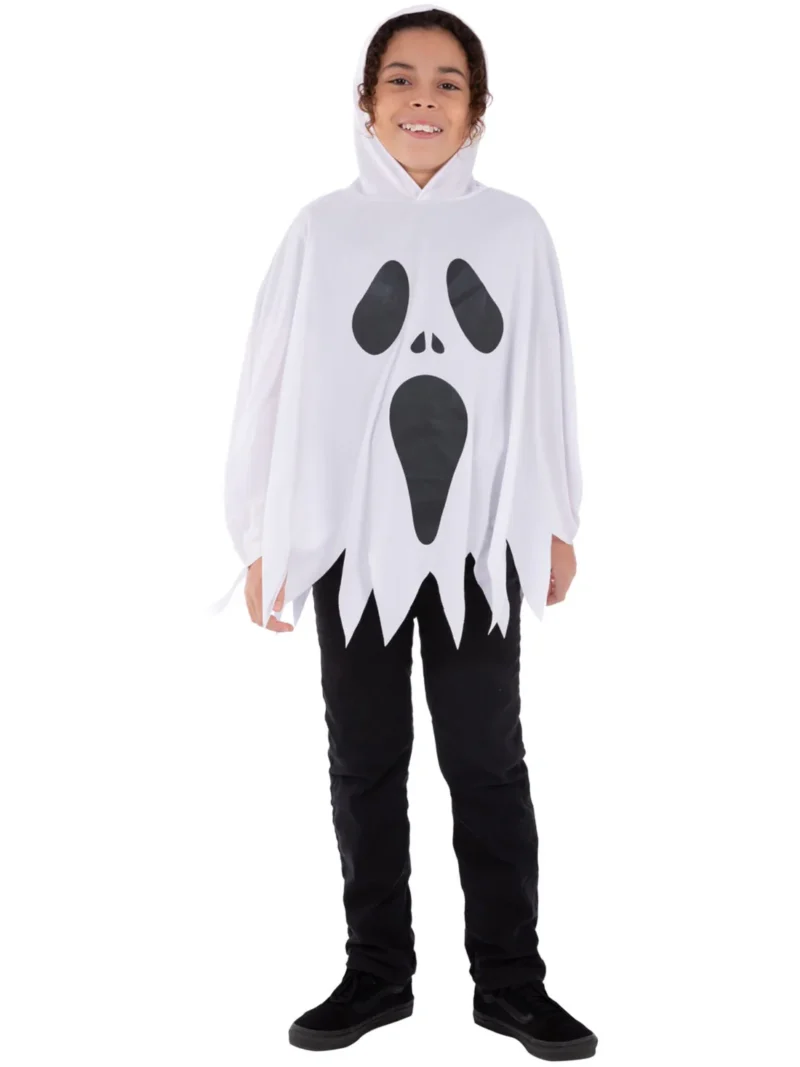Kids Unisex White Ghost Poncho - Image 2