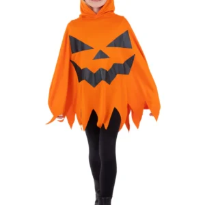 Kids Unisex Orange Pumpkin Poncho - Image 2