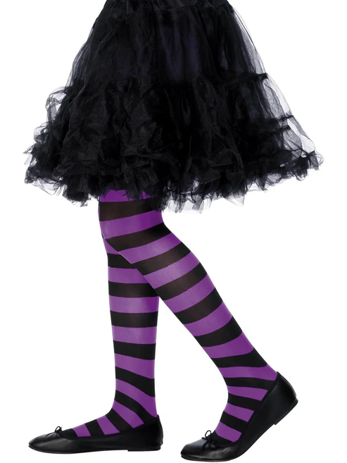 Purple & Black Striped Tights Age 6-12