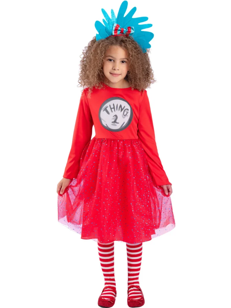 Dr Seuss Cat in the Hat, Thing 1 & 2 Girl Childens Fancy Dress Costume - Image 2