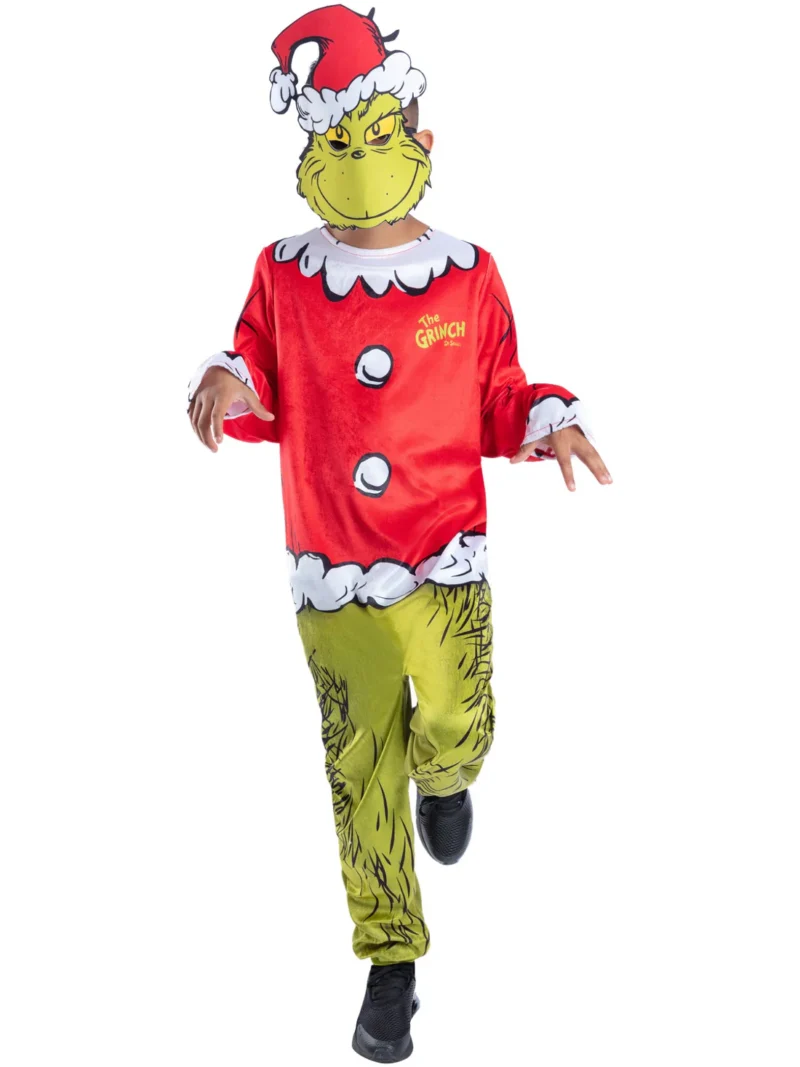 Dr Seuss The Grinch Santa Childrens Christmas Fancy Dress Costume - Image 2