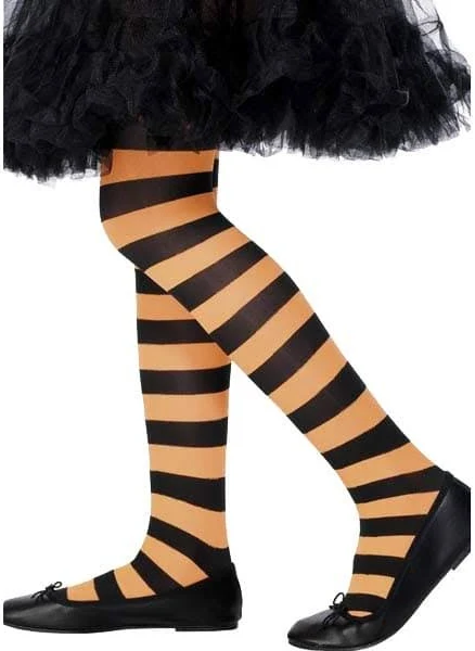 Pumpkin Orange & Black Striped Child Tights