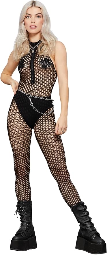 Fever Sleeveless Zipped Bodystocking, Black