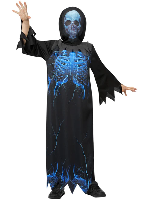 Midnight Skeleton Reaper Children's Halloween Fancy Dress Costume