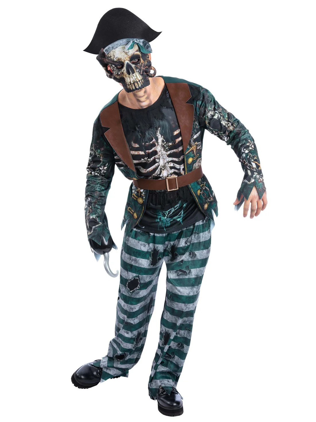 Skeleton Pirate Captain Halloween Mens Fancy Dress Costume - Image 2