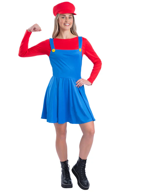 Red Plumber (Mario) Ladies Fancy Dress Costume