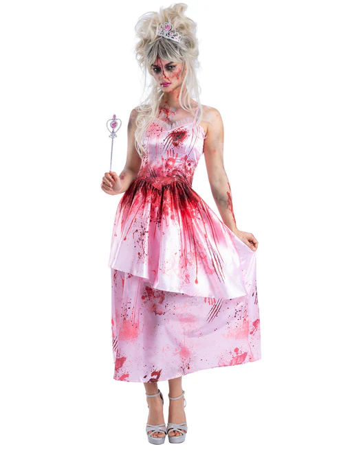 Zombie Pink Princess Ladies Halloween Fancy Dress Costume