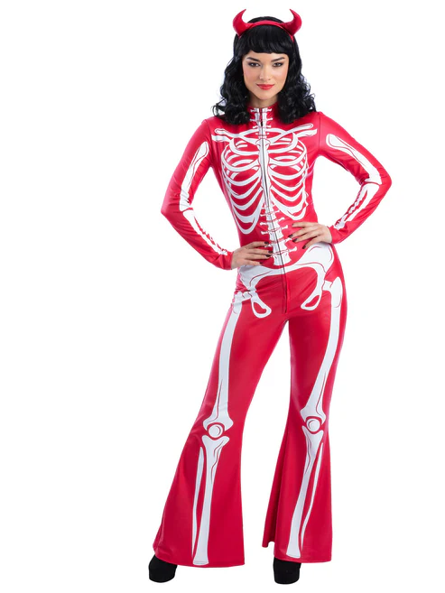 Fever Devil Skeleton Ladies Halloween Fancy Dress Costume