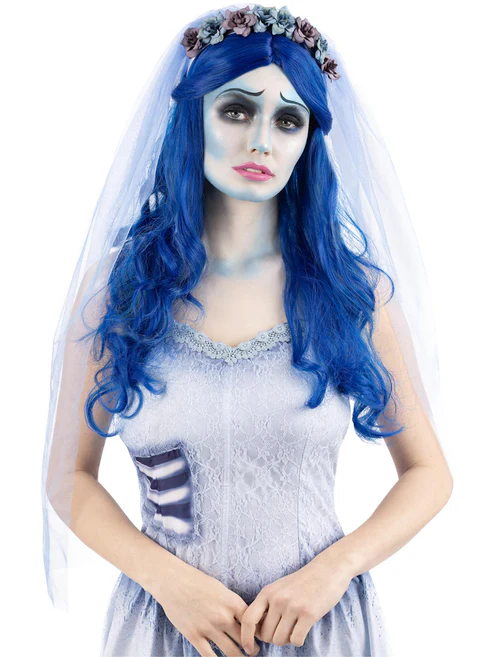 Corpse Bride Emily Wig Long & Wavy Blue
